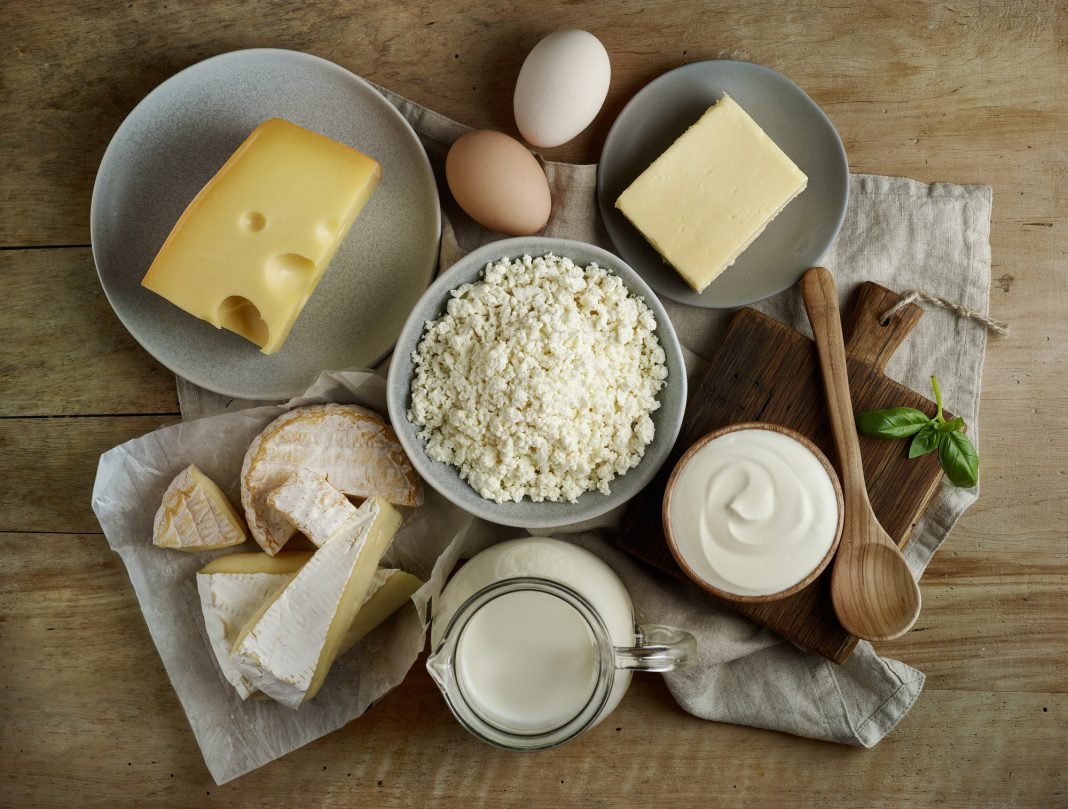 various dairy products, cheese, milk, soya, eggs